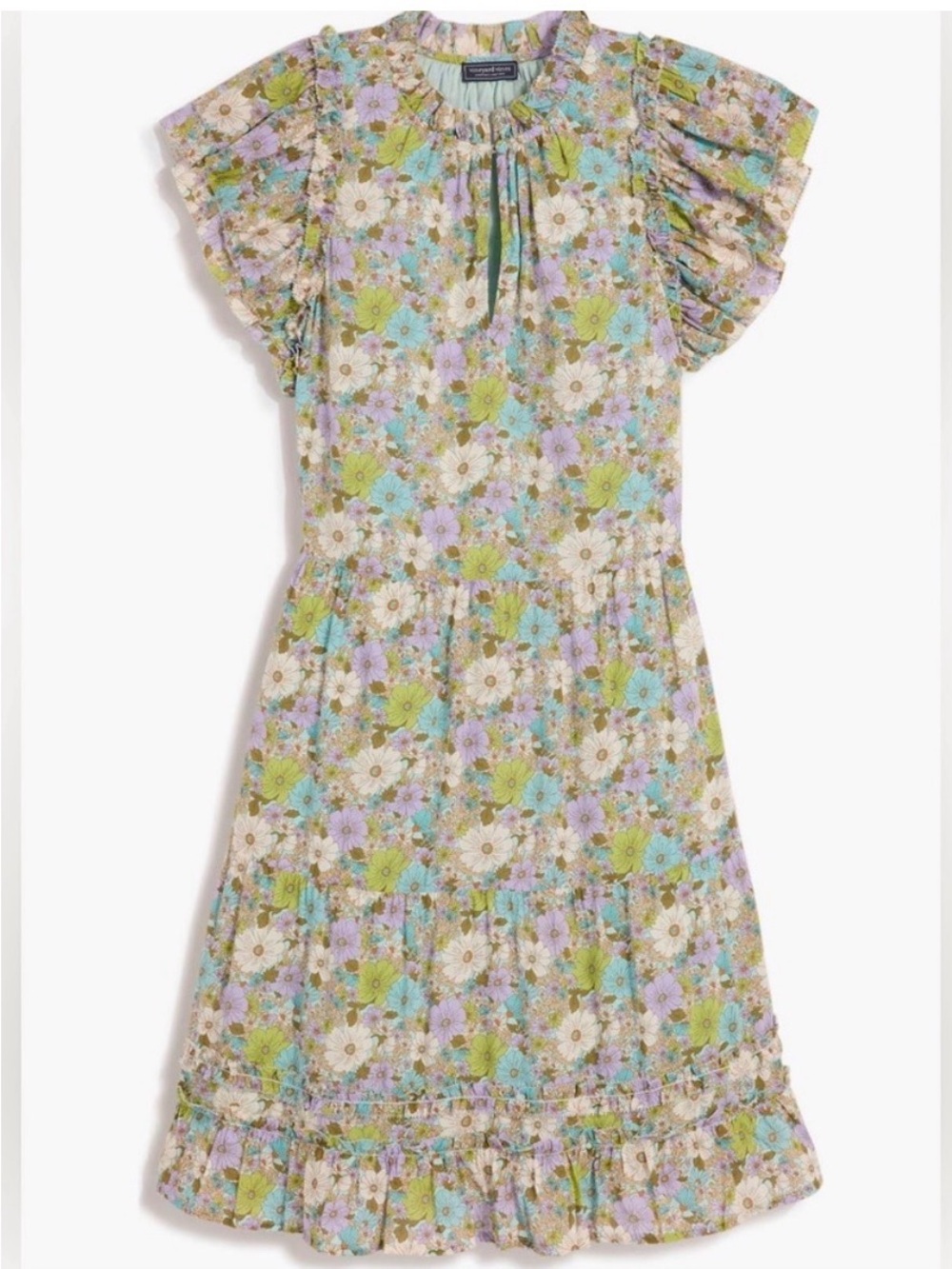 Vineyard Vines Pastel Floral Midi Dress in Lavender, Green & Cream